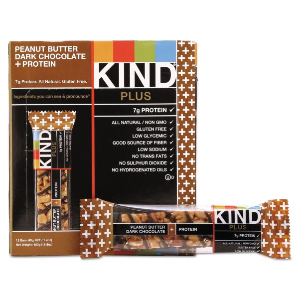 KND17256 KIND Plus Nutrition Boost Bar, Peanut Butter Dark Chocolate/Protein, 1.4 oz, 12/Box