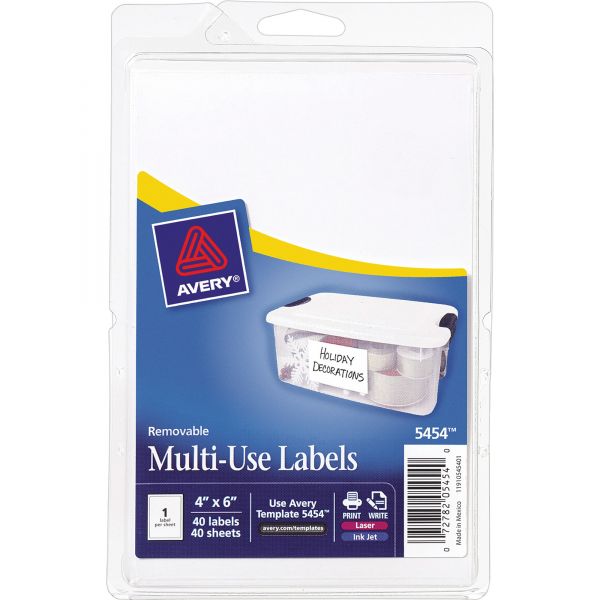 AVE05454 Avery Removable Multi-Use Labels, 6 x 4, White, 40/Pack