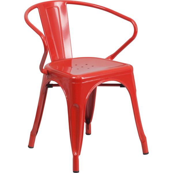 FHFCH31270REDGG Flash Furniture Red Metal Indoor-Outdoor Chair with Arms