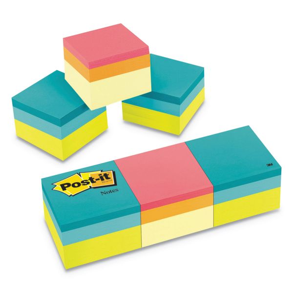 MMM20513PK Post-it Notes Mini Cubes, 2 x 2, Canary Yellow/Green Wave, 400-Sheet, 3/Pack