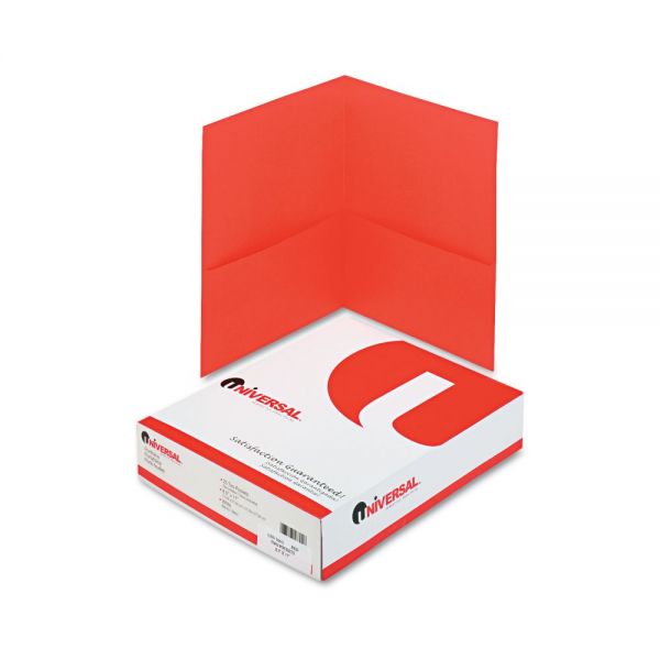 UNV56611 Universal Two-Pocket Portfolio, Embossed Leather Grain Paper, Red, 25/Box