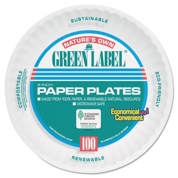 AJMPP6AJKWH AJM Packaging Corporation Uncoated Paper Plates, 6 Inches, White, Round, 1000/Carton