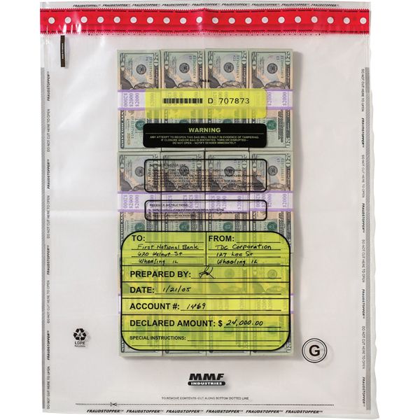 MMF2362006N20 MMF Industries 8 Bundle Capacity Tamper-Evident Cash Bags, 20 x 20, Clear, 250 Bags/Box
