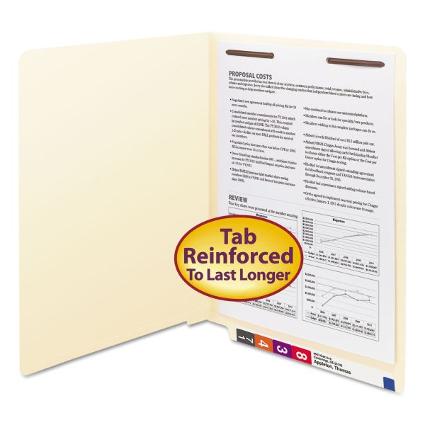SMD34110 Smead Manila Folders, One Fastener, End Tab, 11pt, Letter, Manila, 50/Box