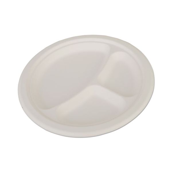 SCH18163 SCT ChampWare Heavyweight Bagasse Dinnerware, 3-C Plate, 10", White, 500/Carton