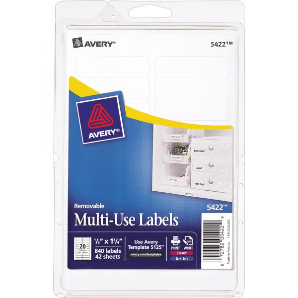AVE05422 Avery Removable Multi-Use Labels, 1/2 x 1 3/4, White, 840/Pack