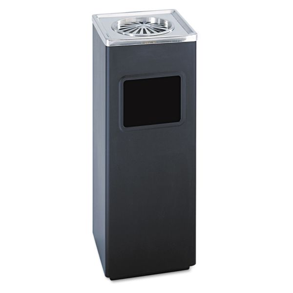 SAF9696BL Safco Ash 'N Trash Sandless Urn, Square, Stainless Steel, 3gal, Black/Chrome