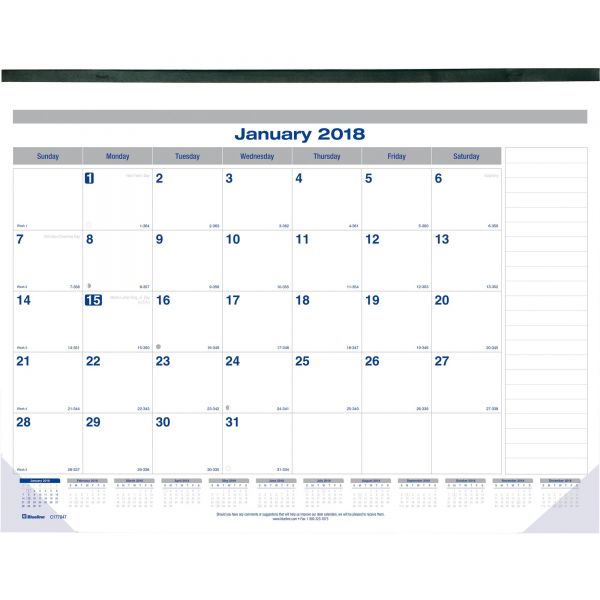 REDC177847 Blueline Net Zero Carbon Monthly Desk Pad Calendar, 22 x 17, Black Band and Corners, 2018