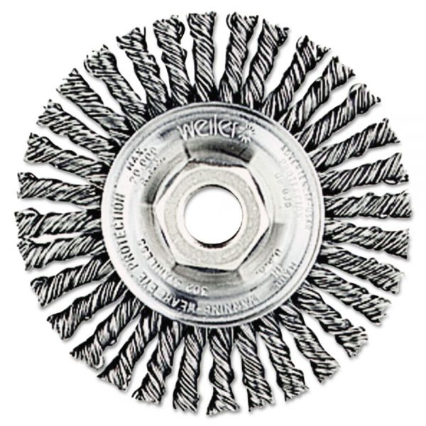 WEI13138 Weiler Dualife STBA-432 Stringer Twist Knot Wheel, 4" dia, Stainless Steel, .02 Wire