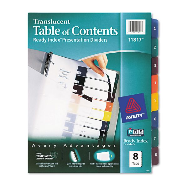 AVE11817 Avery Ready Index Customizable Table of Contents Plastic Dividers, 8-Tab, Letter