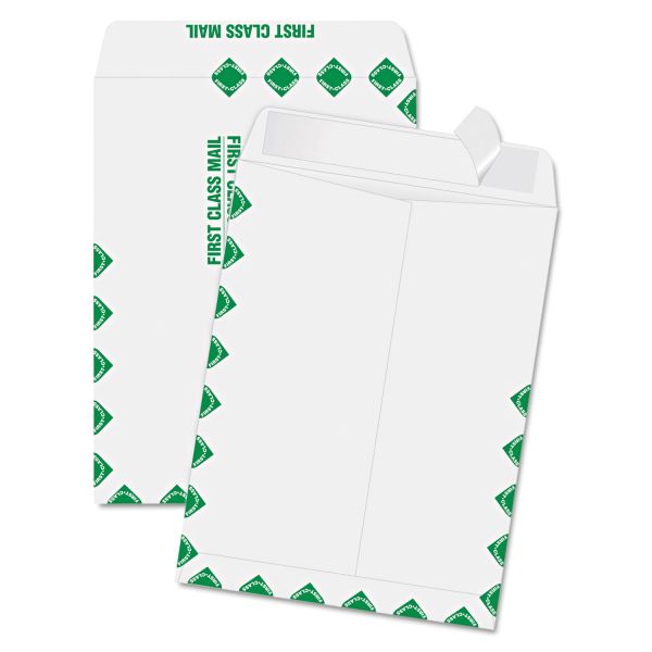 QUA44534 Quality Park Redi Strip Catalog Envelope, 9 x 12, First Class Border, White, 100/Box