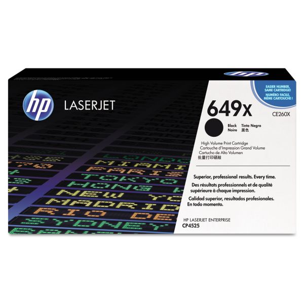 HEWCE260X HP 649X, (CE260X) High Yield Black Original LaserJet Toner Cartridge