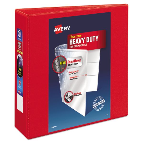AVE79325 Avery Heavy-Duty 3-Ring View Binder w/Locking 1-Touch EZD Rings, 3" Capacity, Red