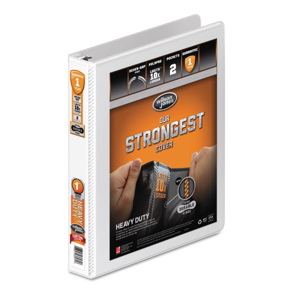 WLJ36314W Wilson Jones Heavy-Duty 3-Ring View Binder w/Extra-Durable Hinge, 1" Capacity, Round Ring, White