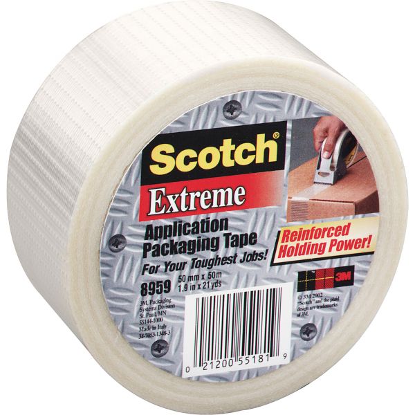 MMM8959 Scotch Bi-Directional Filament Tape, 50mm x 50m, 3" Core, Clear