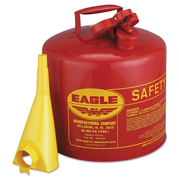 EGLUI50FS Eagle Safety Can, Type I, 5gal, Red, With F-15 Funnel