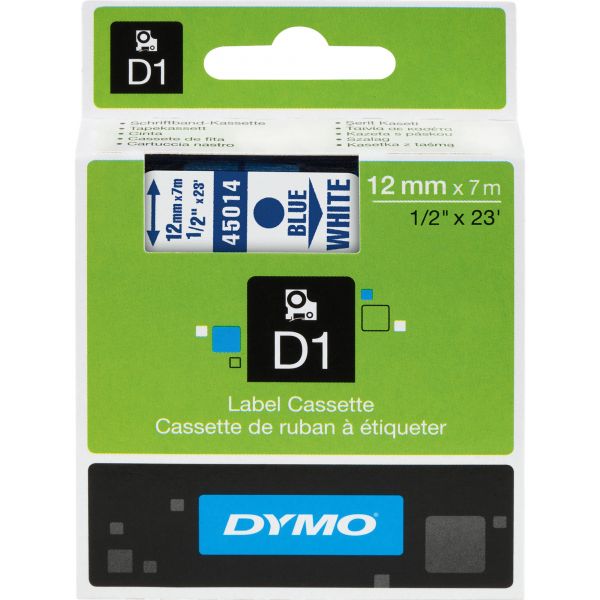 DYM45014 DYMO D1 High-Performance Polyester Removable Label Tape, 1/2" x 23 ft, Blue on White