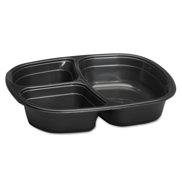 GNP55027 Genpak Bakery Trays, CPET, Black, 3-Compartment, 16 oz; 6 oz, 125/Bag, 2 Bag/Carton