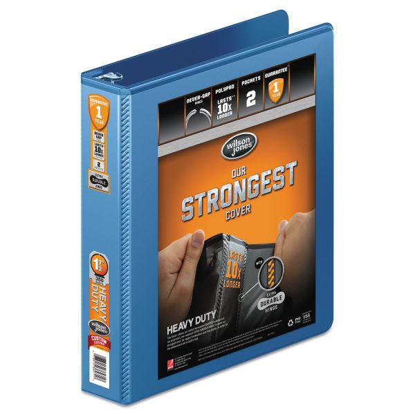 WLJ363347462 Wilson Jones Heavy-Duty 3-Ring View Binder w/Extra-Durable Hinge, 1 1/2" Capacity, Round Ring, PC Blue
