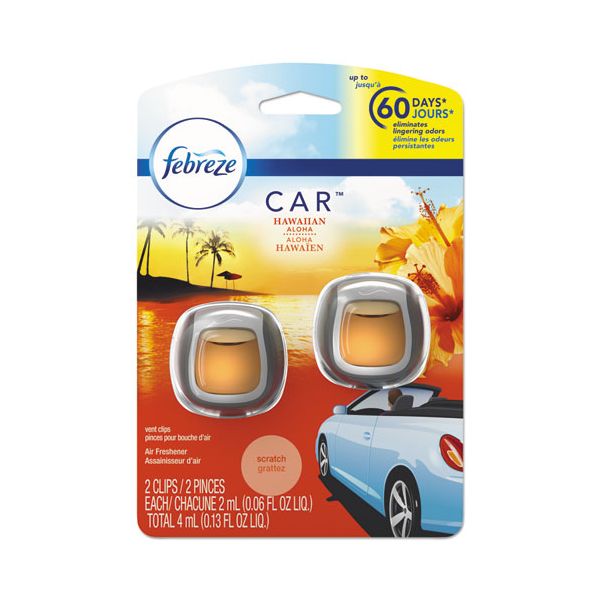 PGC94734PK Febreze CAR Air Freshener, Hawaiian Aloha, 2 ml Clip, 2/Pack