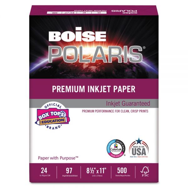 CASPP9624 Boise POLARIS Premium Inkjet Paper, 97 Bright, 24lb, 8 1/2 x 11, White