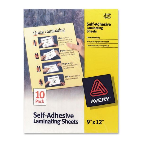 AVE73603 Avery Clear Self-Adhesive Laminating Sheets, 3 mil, 9 x 12, 10/Pack