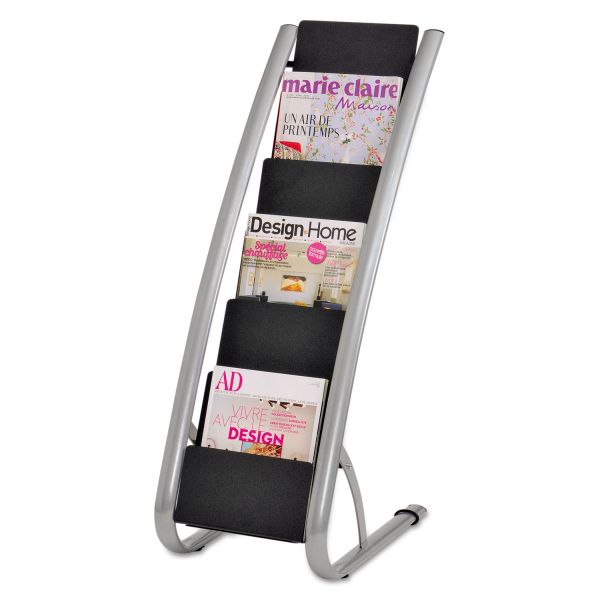 ABADDEXPO6 Alba Literature Floor Rack, Six Pocket, 13 1/3 x 19 2/3 x 36 2/3, Silver Gray/Black