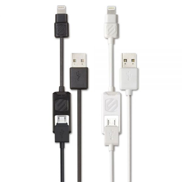 SOSI2MW Scosche smartSTRIKE Charge & Sync Cable for Apple Lightning and Micro USB Devices, White