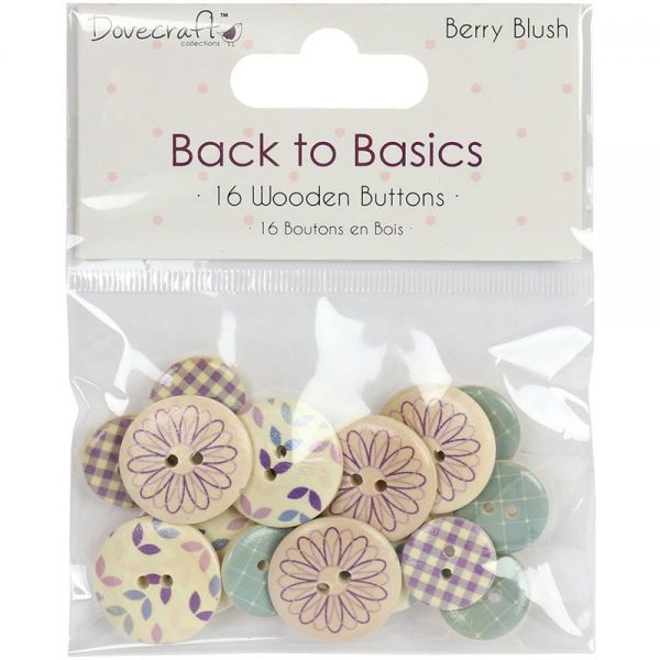 NOTM335378 Dovecraft Back To Basics Berry Blush Wooden Buttons 16/Pkg