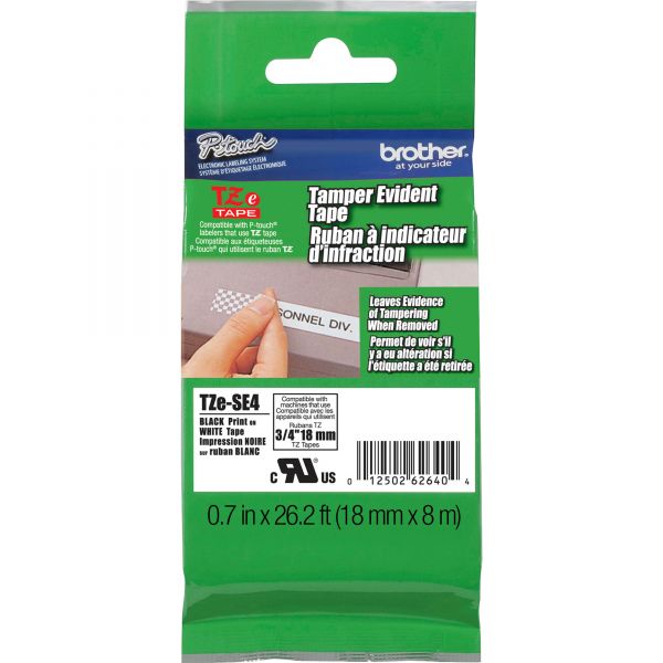 BRTTZESE4 Brother P-Touch TZ Security Tape Cartridge for P-Touch Labelers, 3/4"w, Black on White