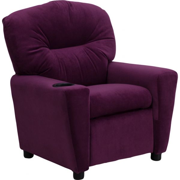 FHFBT7950KIDMICPURGG Flash Furniture Contemporary Purple Microfiber Kids Recliner with Cup Holder
