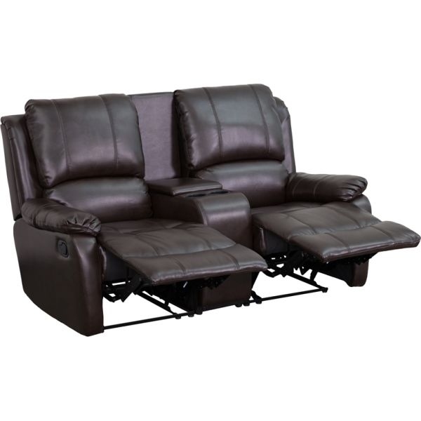 FHFBT702952BRNGG Flash Furniture Allure Series 2-Seat Reclining Pillow Back Brown Leather Theater Seating Unit with Cup Holders