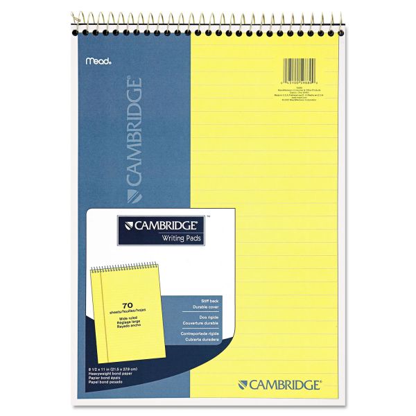 MEA59880 Cambridge Stiff Back Wire Bound Notebook, Legal Rule, 8 1/2 x 11, Canary Paper, 70 Sheets