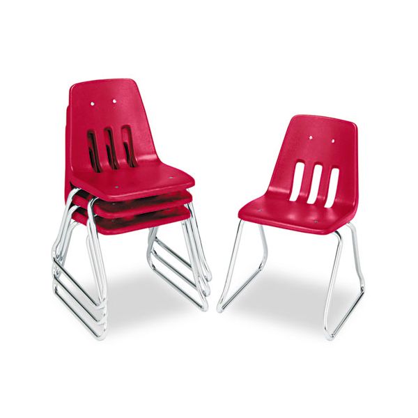 VIR961670 Virco 9600 Classic Series Classroom Chairs, 16" Seat Height, Red/Chrome, 4/Carton