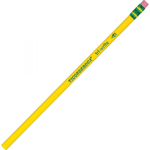 DIX13856 Ticonderoga Tri-Write Woodcase Pencil, HB #2, Yellow, Dozen