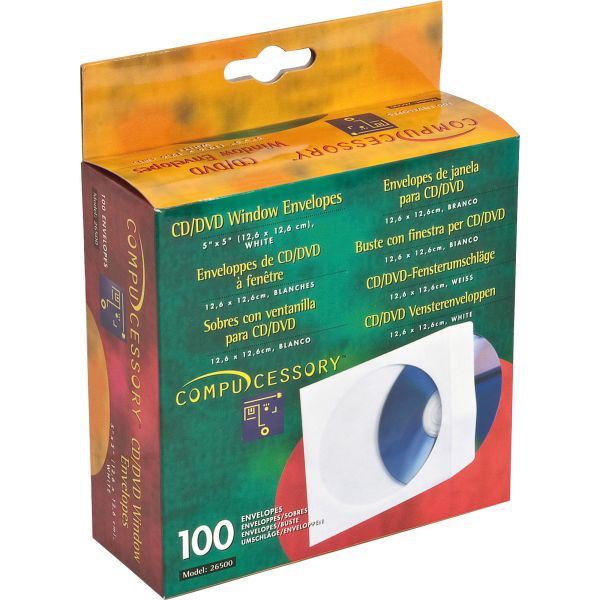 CCS26500 Compucessory CD/DVD White Window Envelopes