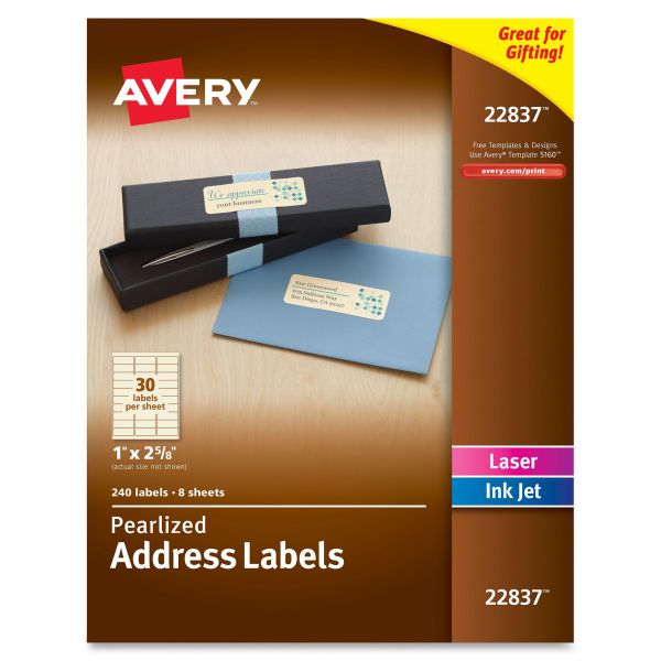AVE22837 Avery Rectangle Labels, 1 x 2 5/8, Pearl Ivory, 240/Pack