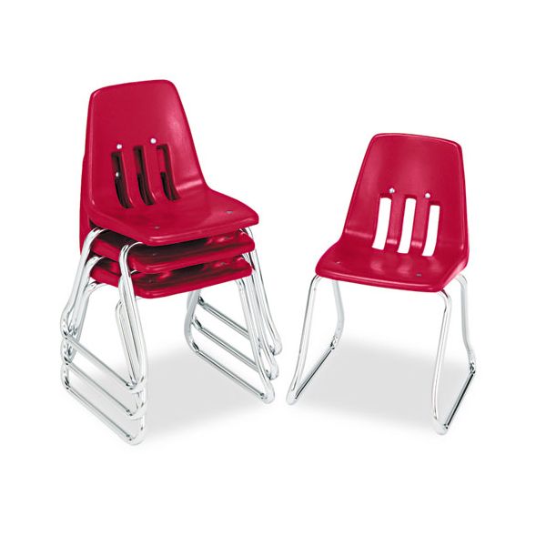 VIR961470 Virco 9600 Classic Series Classroom Chairs, 14" Seat Height, Red/Chrome, 4/Carton