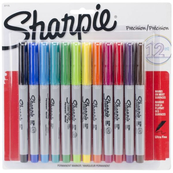 Sharpie 37001 Black Ultra-Fine Point Permanent Marker - 12/Pack