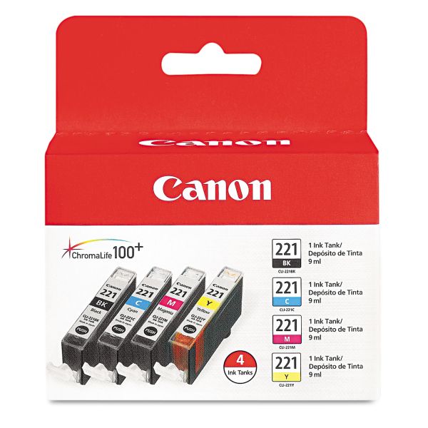 CNM2946B004 Canon 2946B004 (CLI-221) Ink, Black/Cyan/Magenta/Yellow, 4/PK