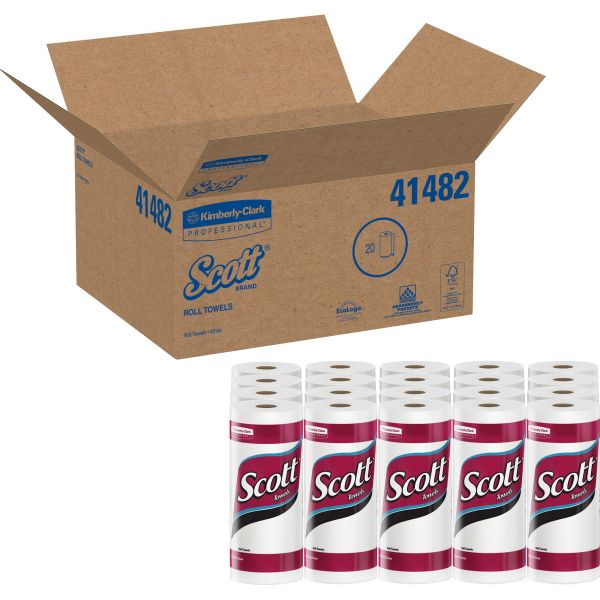 KCC41482CT Scott Paper Towels, 8.87" x 11" Sheets, 1-Ply, 128 Sheets/Roll, 20 Rolls/Carton