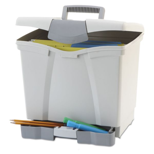 STX61523U01C Storex Portable File Storage Box w/Drawer, Letter, Latch, Black