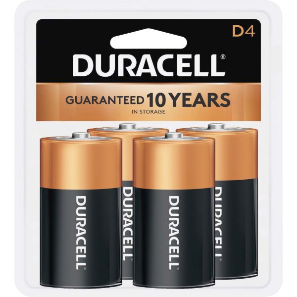 DURMN1300R4Z Duracell CopperTop Alkaline Batteries, D, 4/PK