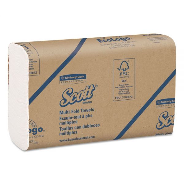 KCC03650 Scott Multi-Fold Paper Towels with Absorbency Pockets, 9 2/5 x 9 1/5, 1-Ply, White, 250 Sheets/Pack, 12 Packs/Carton