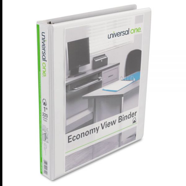 UNV20742PK Universal Economy 3-Ring View Binder, 1" Capacity, Slant-Ring, White, 4/Pack