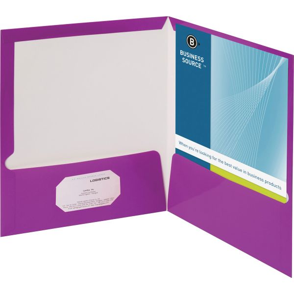 BSN44429 Business Source Laminated Purple Two Pocket Folders