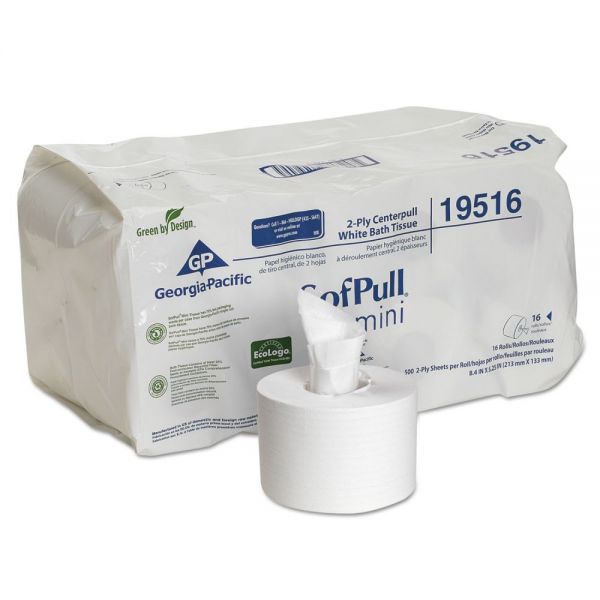 GPC19516 Georgia Pacific Professional SofPull Mini Centerpull Bath Tissue, 5 1/4 x 8 2/5, 500 Sheets, 16 Rolls/Carton
