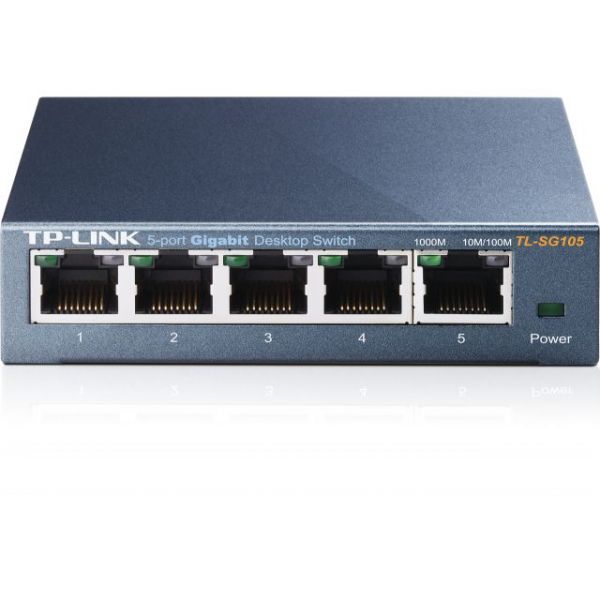 SYNX3663556 TP-LINK TL-SG105 5-Port 10/100/1000Mbps Desktop Gigabit Steel Cased Switch, IEEE 802.1p QoS, Up to 65% Power Saving
