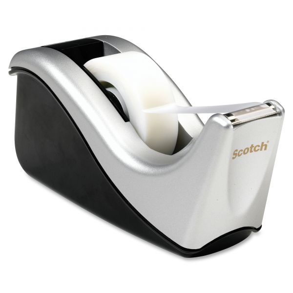 MMMC60ST Scotch Value Desktop Tape Dispenser, Attached 1" Core, Black/Silver