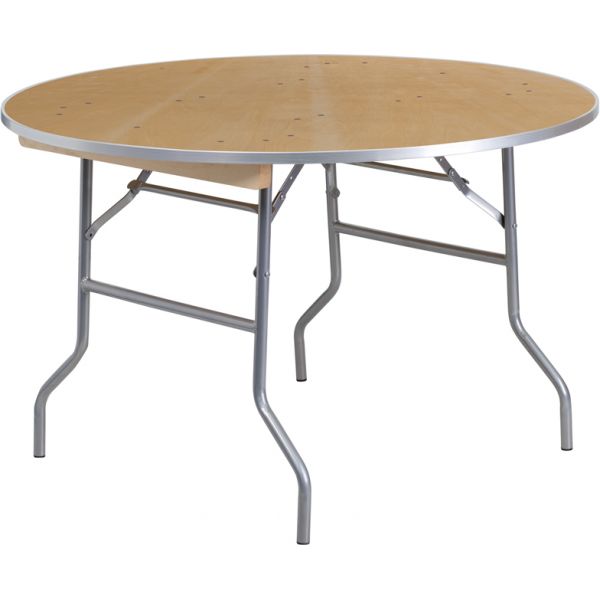 FHFXA48BIRCHMGG Flash Furniture 48'' Round HEAVY DUTY Birchwood Folding Banquet Table with METAL Edges